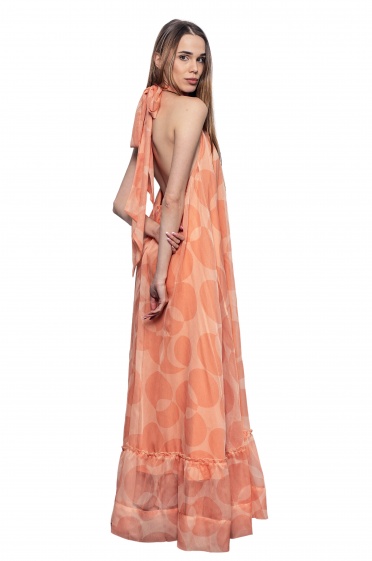 Дамска дълга оранжева рокля