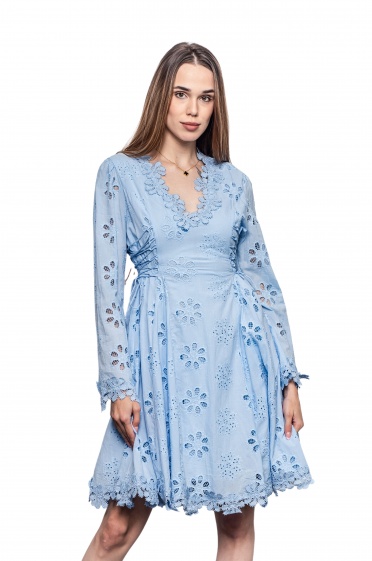 Дамска синя рокля с цветя - Moonstone.bg Дамска синя рокля с цветя