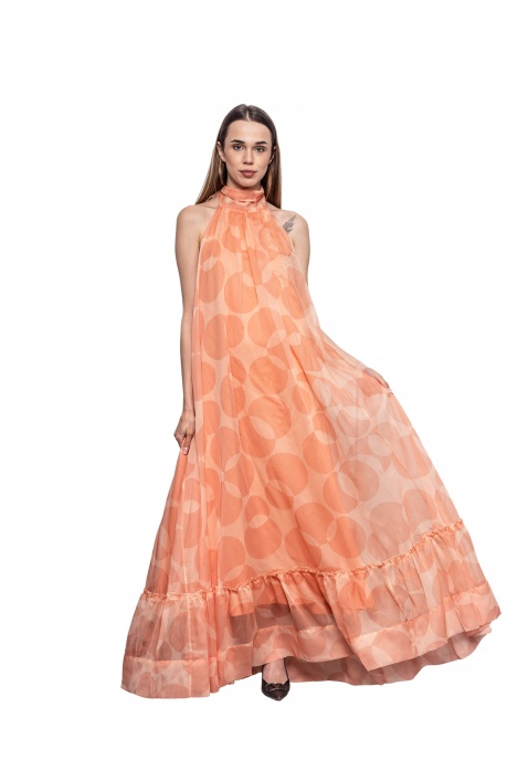 Дамска дълга оранжева рокля - изглед 3