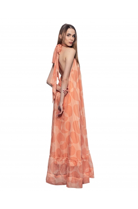 Дамска дълга оранжева рокля - изглед 1