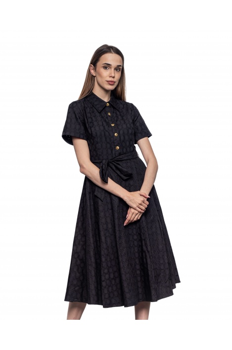 Дамска черна рокля златни копчета - изглед 3