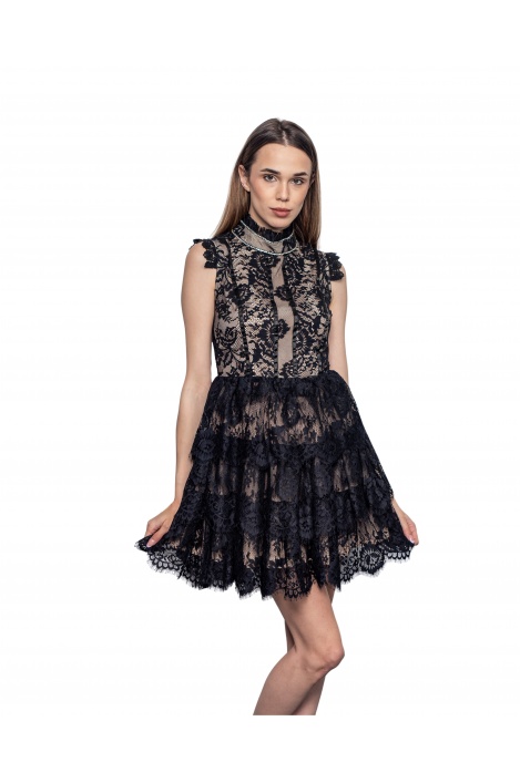 Дамска черна дантелена рокля - изглед 1