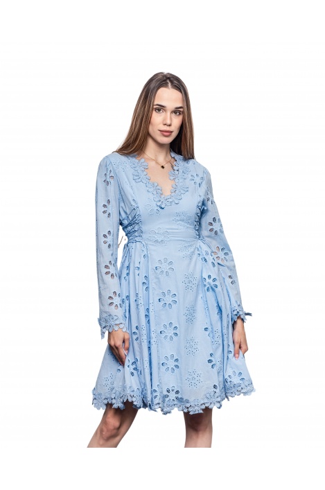 Дамска синя рокля с цветя - изглед 1