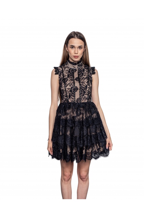 Дамска черна дантелена рокля - изглед 2
