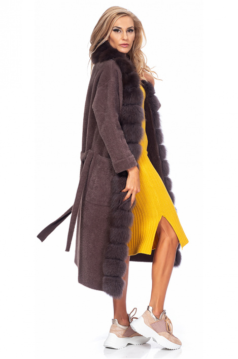 Дамско дълго палто с естествен косъм от лисица