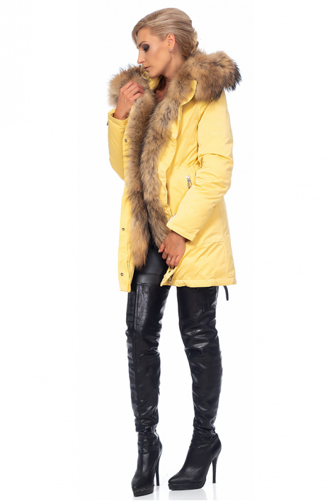  Дамскo пухено яке с косъм лисица