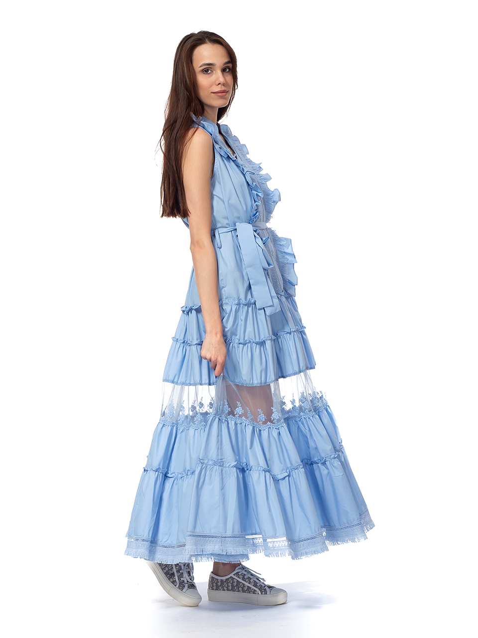 Дамска дълга рокля с 3D декорация