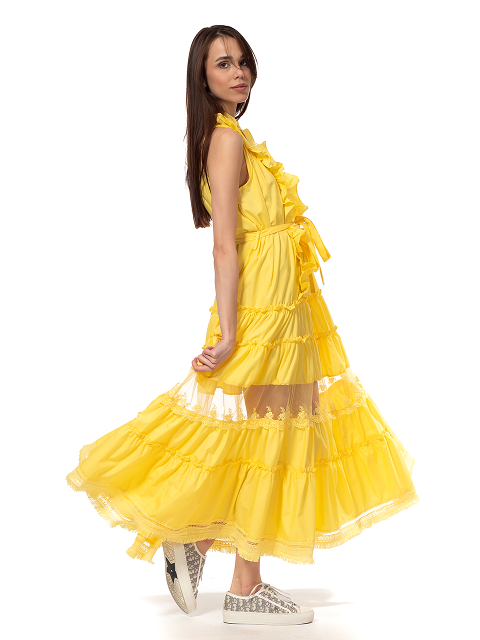 Дамска дълга рокля с 3D декорация