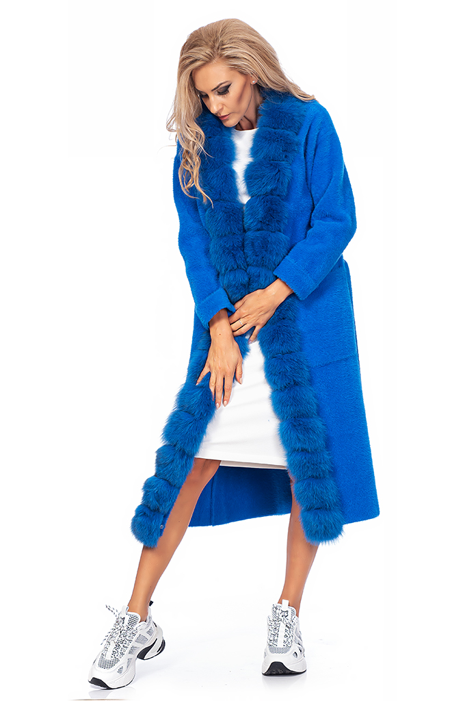 Дамско дълго палто с естествен косъм от лисица