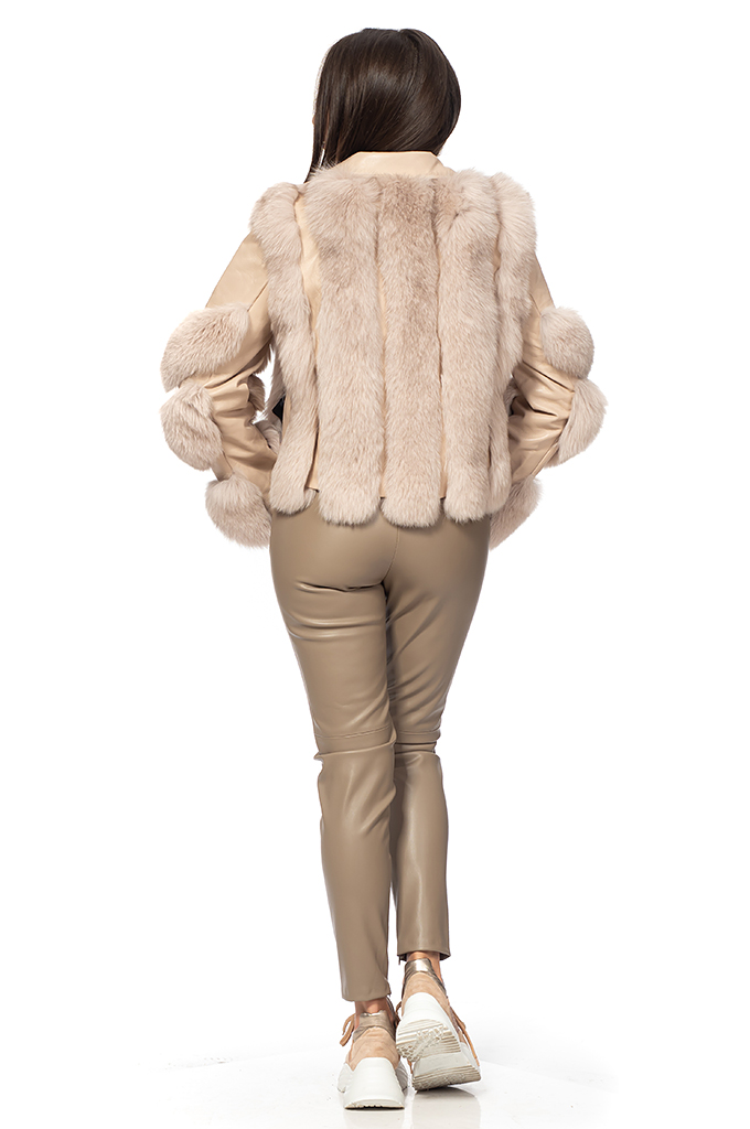 Дамскo късо кожено яке с лисица